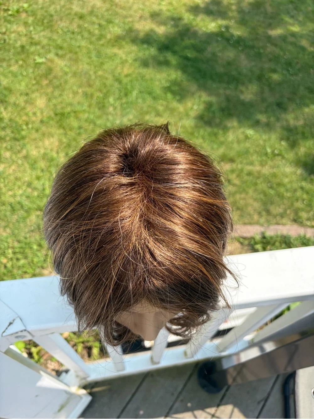 Bobbi Boss Midway brown with honey highlights angled straight Bob synthetic wig